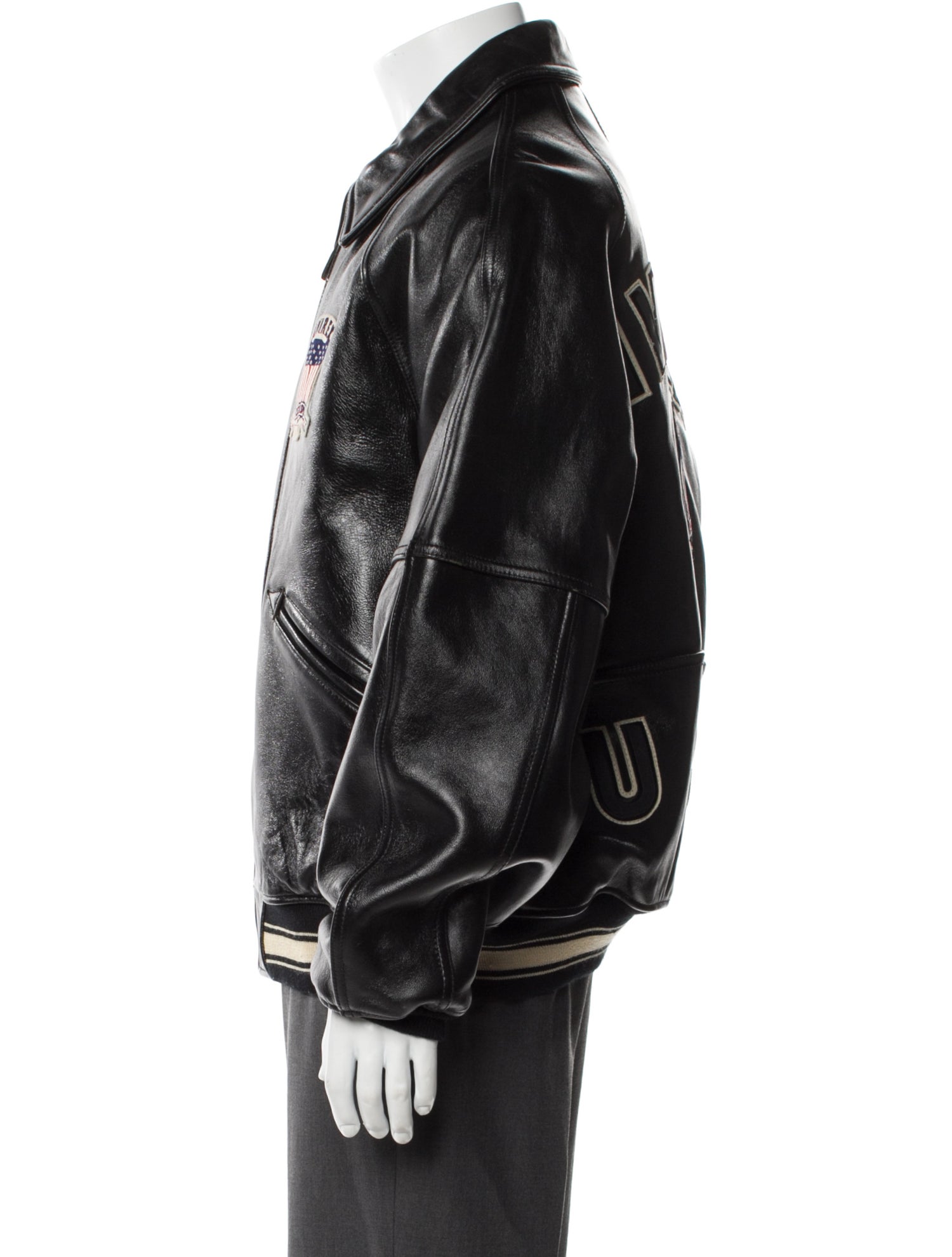 Avirex Leather Graphic Print Bomber Jacket