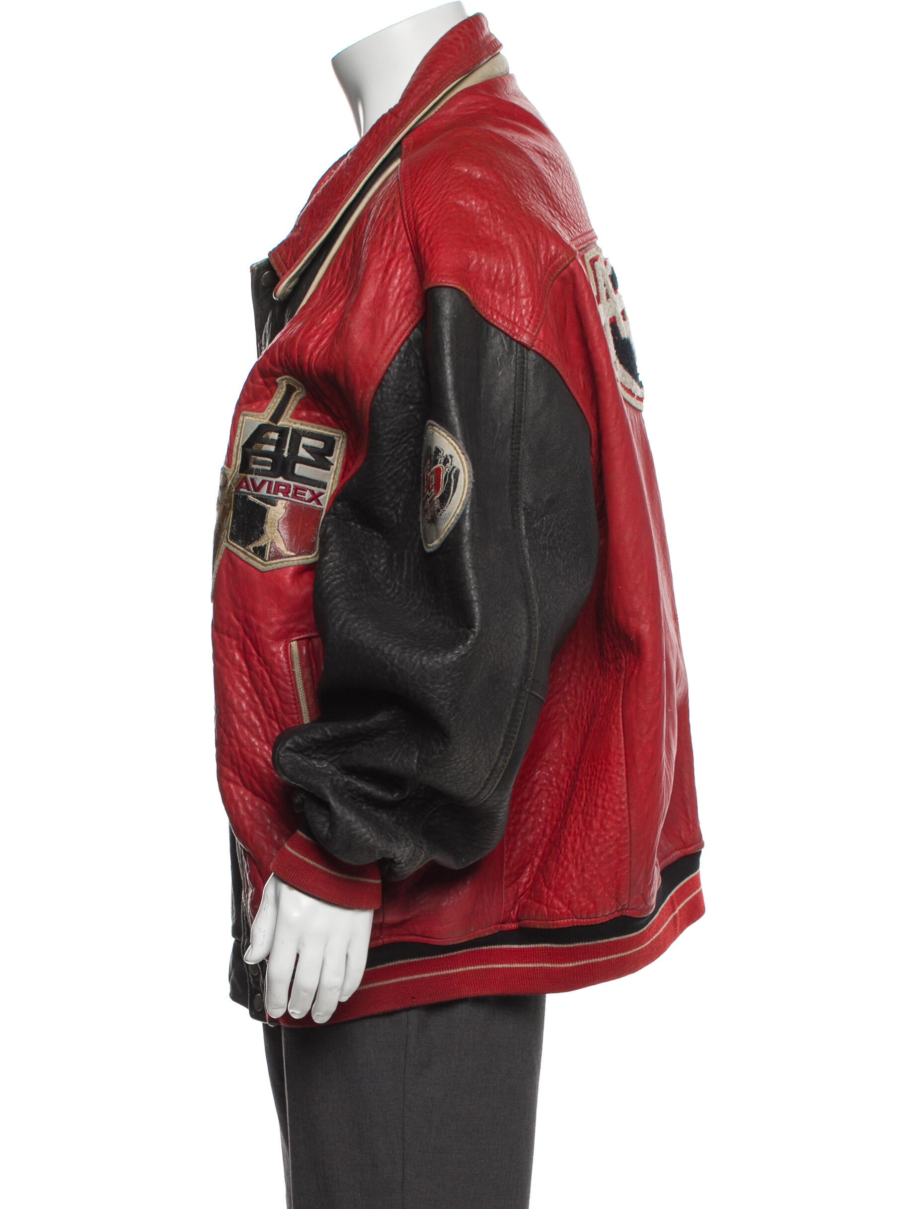 Avirex Leather Colorblock Pattern Denim Jacket