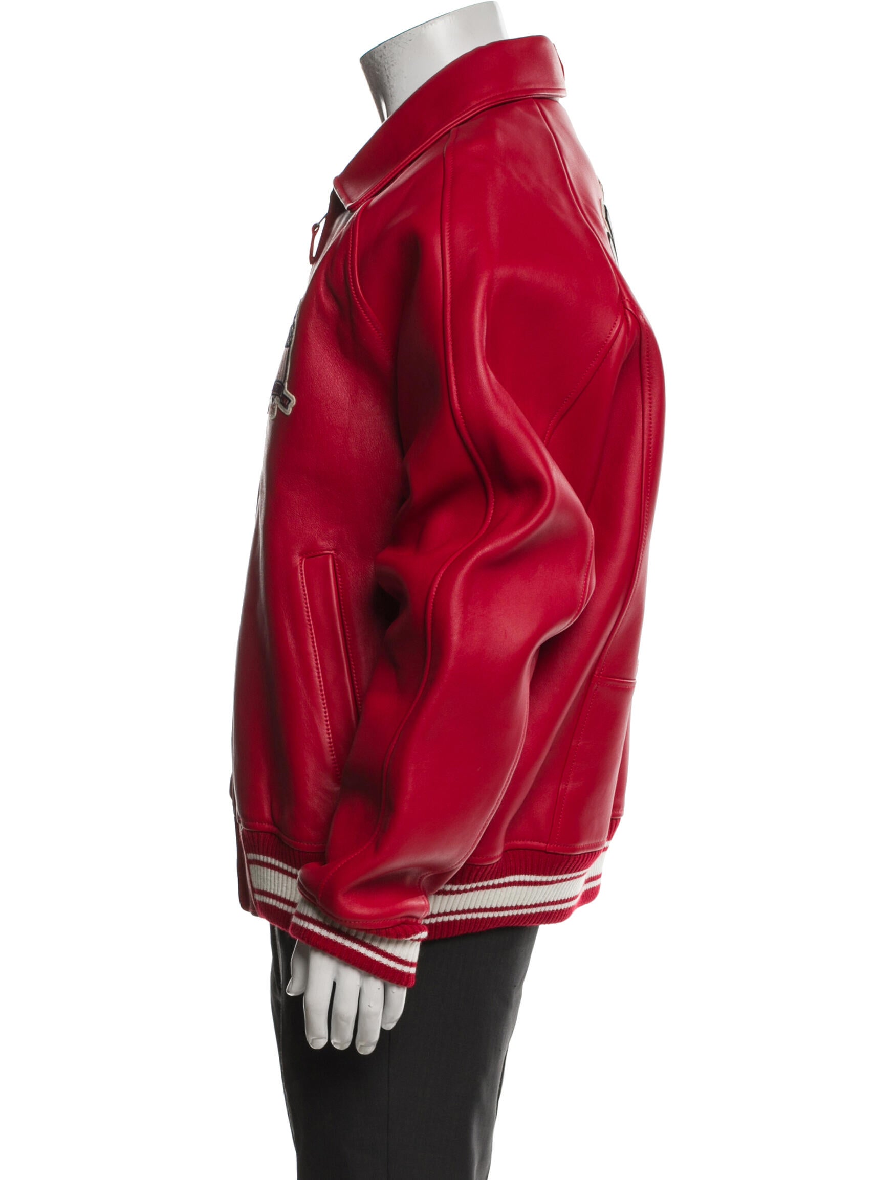 Avirex Lamb Leather Graphic Print Varsity Jacket