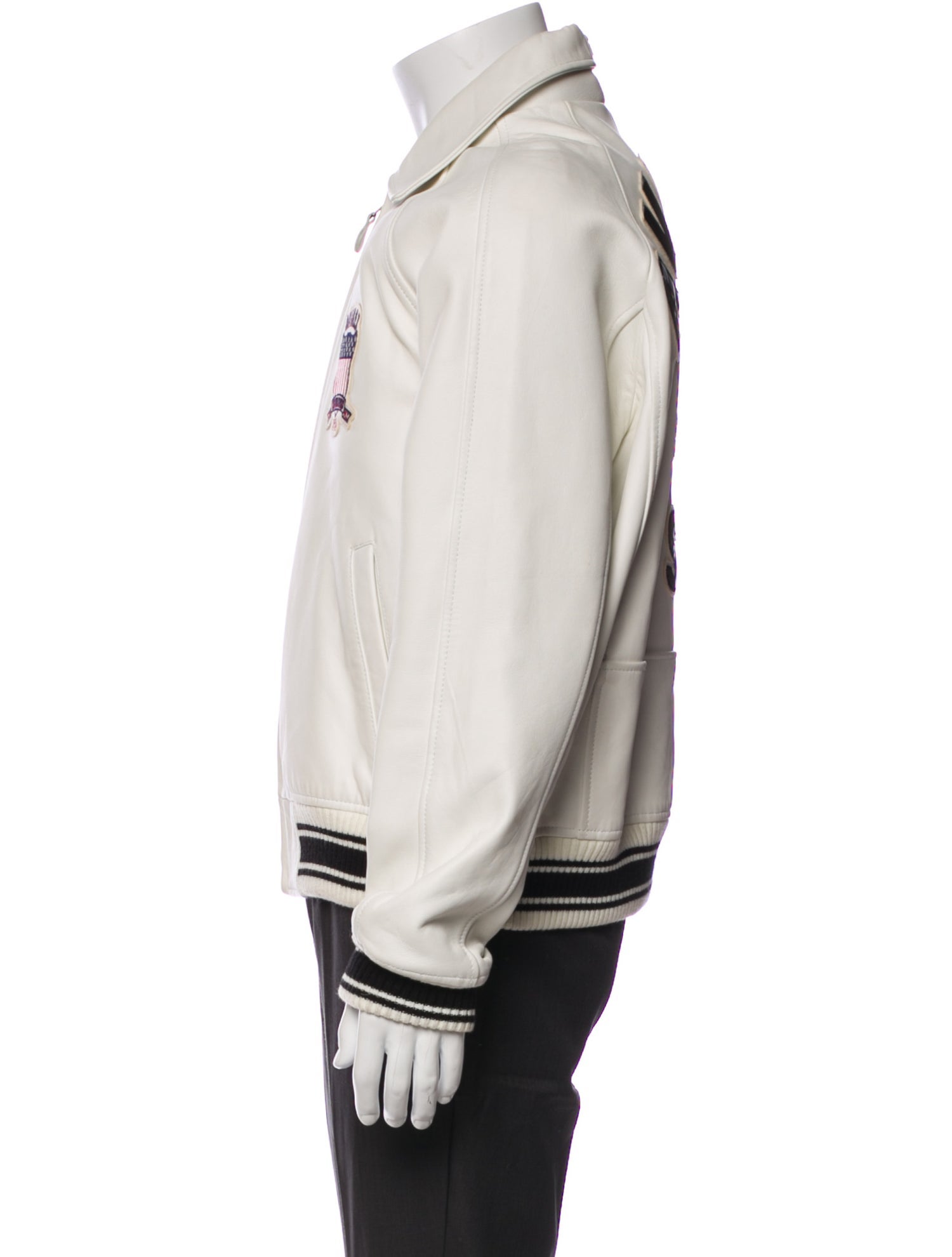 Avirex Lamb Leather Graphic Print Bomber Jacket
