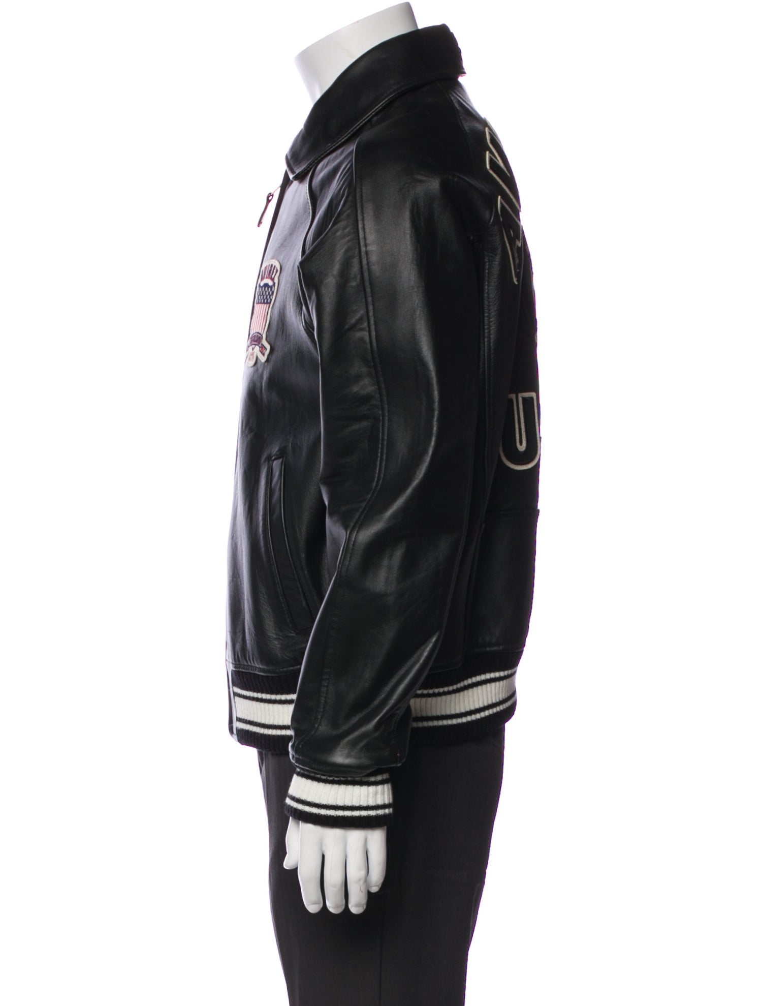 Avirex Lamb Leather Graphic Print Varsity Jacket