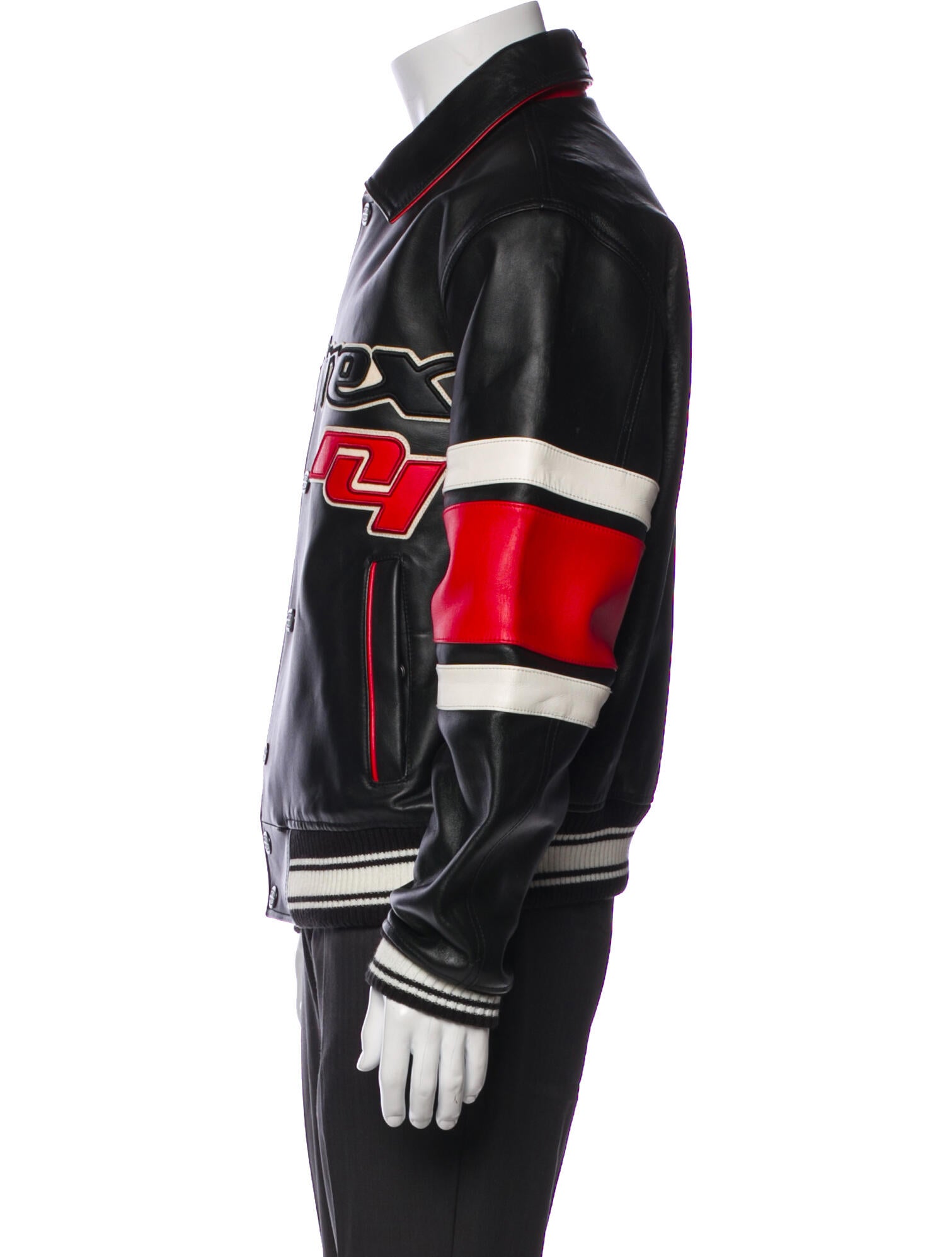 Avirex Lamb Leather Colorblock Pattern Varsity Jacket