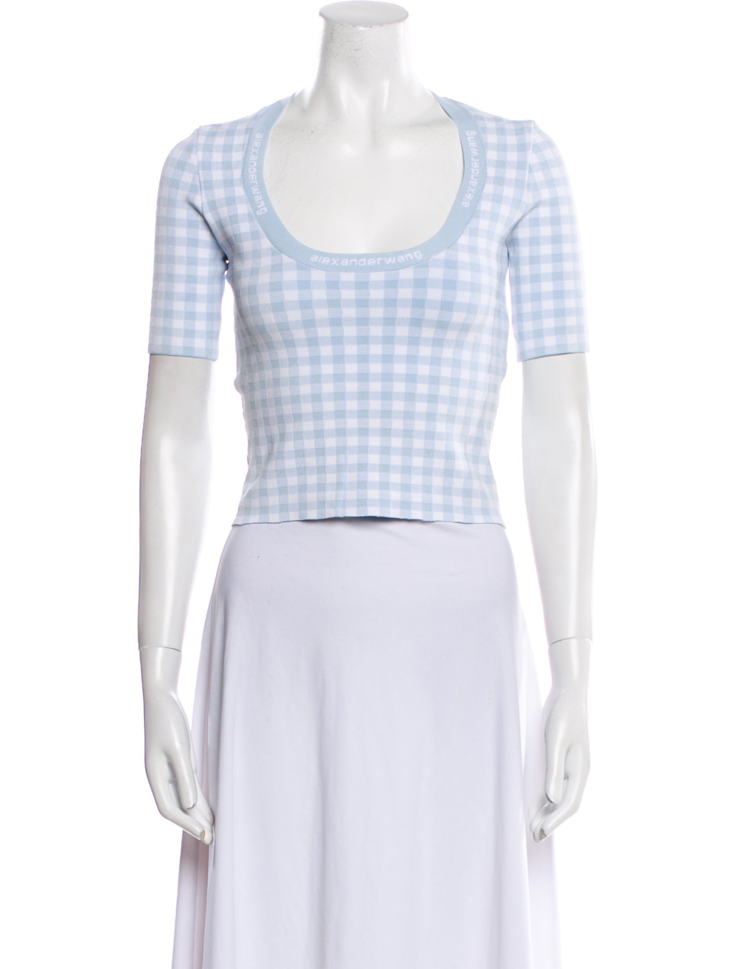 Alexanderwang.T Plaid Print Scoop Neck Crop Top