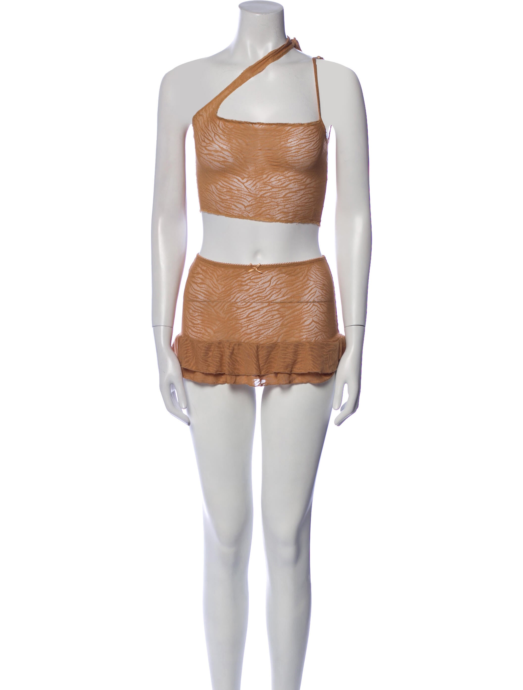 Are You Am I Lace Pattern Mesh Accents Skirt Set