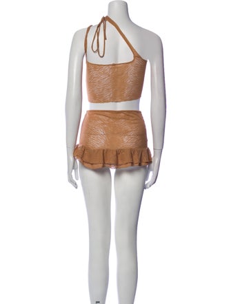 Are You Am I Lace Pattern Mesh Accents Skirt Set