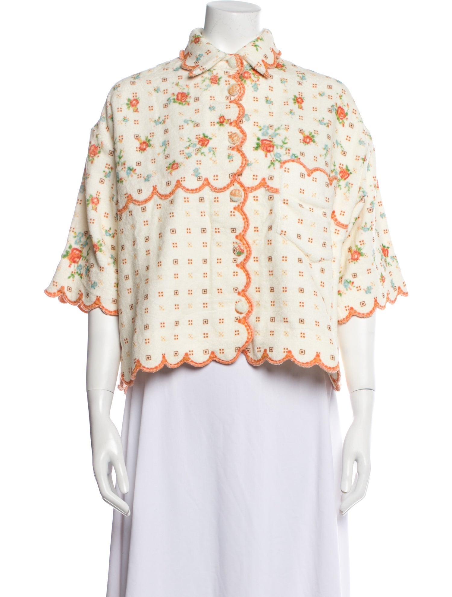 Zimo Floral Print Three-Quarter Sleeve Button-Up Top