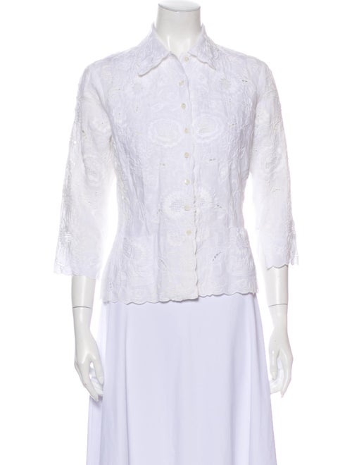 Bogner Linen Lace Pattern Button-Up Top White