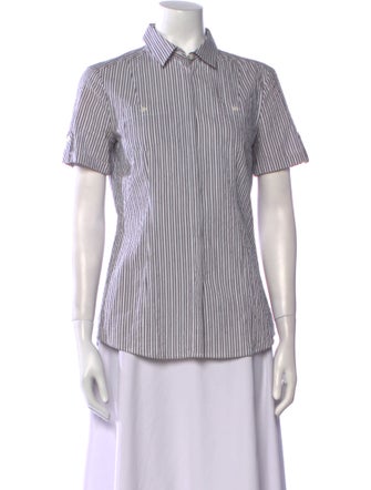 Bogner Striped Short Sleeve Button-Up Top