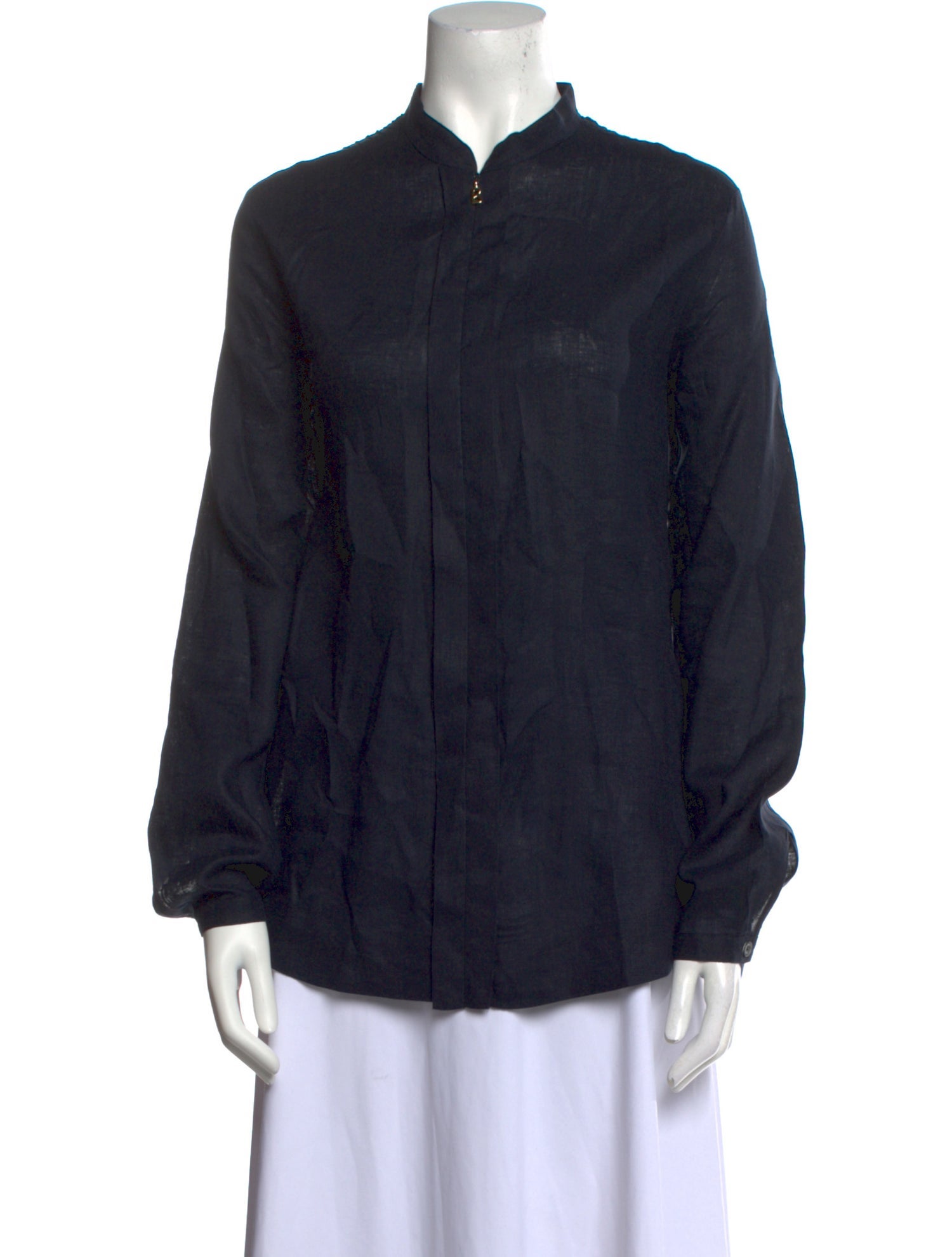 Bogner Linen Mock Neck Button-Up Top