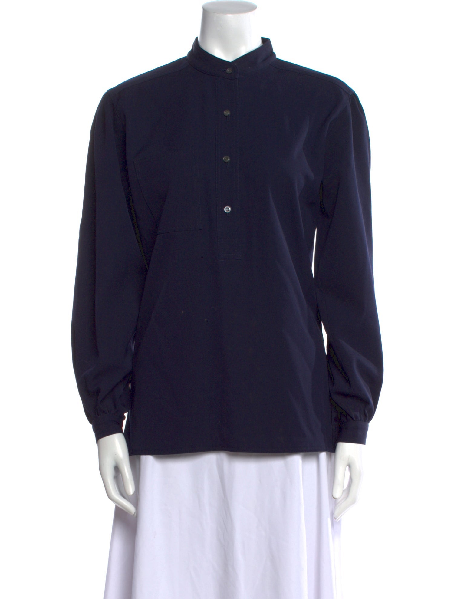 Bogner Mock Neck Long Sleeve Button-Up Top