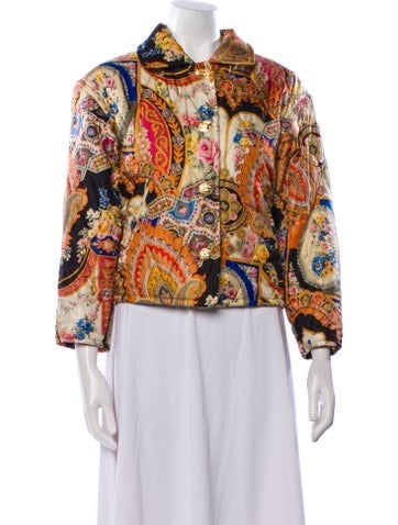 Pre-owned Bogner Silk Floral Print Evening Jacket In Yellow