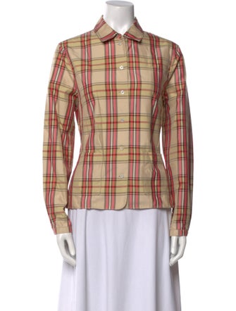 Bogner Plaid Print Long Sleeve Button-Up Top
