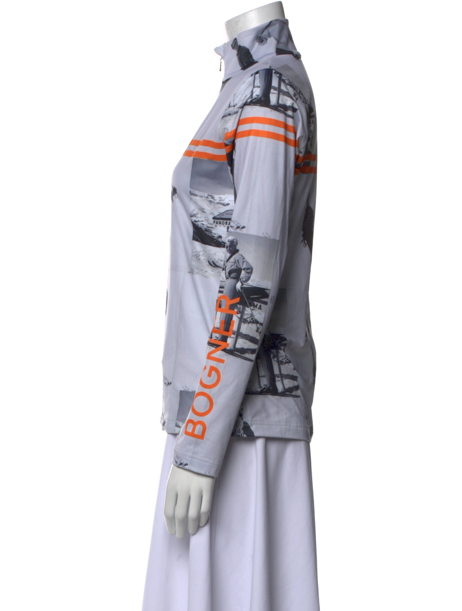 Bogner Printed Mock Neck Button-Up Top