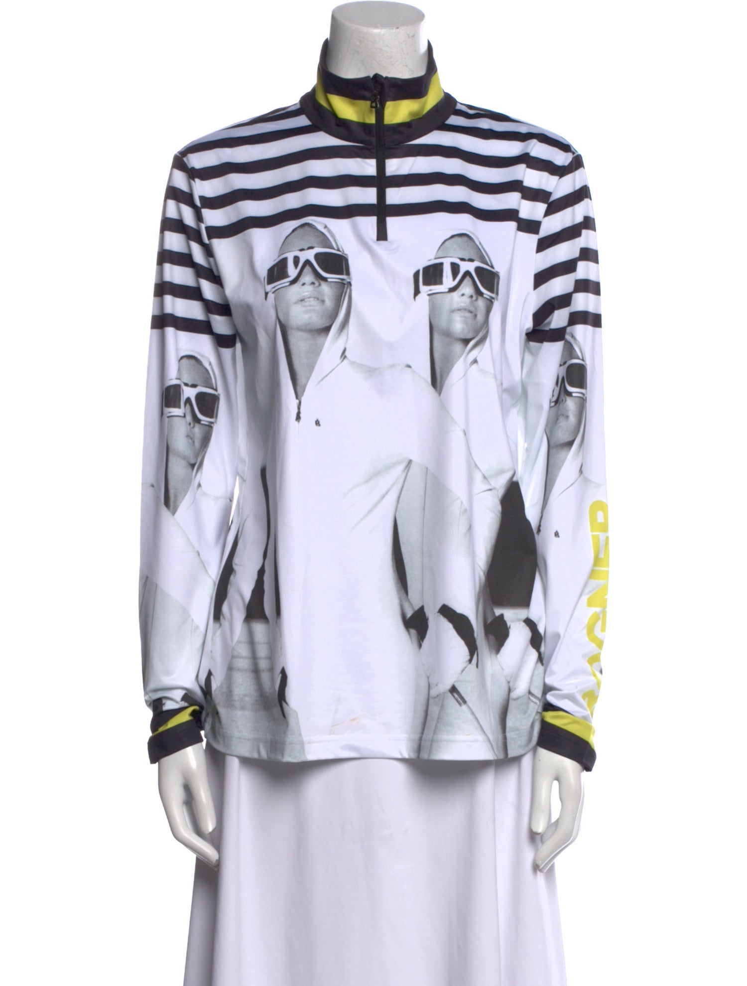 Bogner Printed Mock Neck Button-Up Top