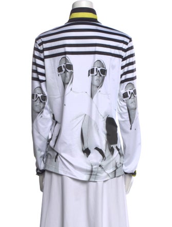 Bogner Printed Mock Neck Button-Up Top