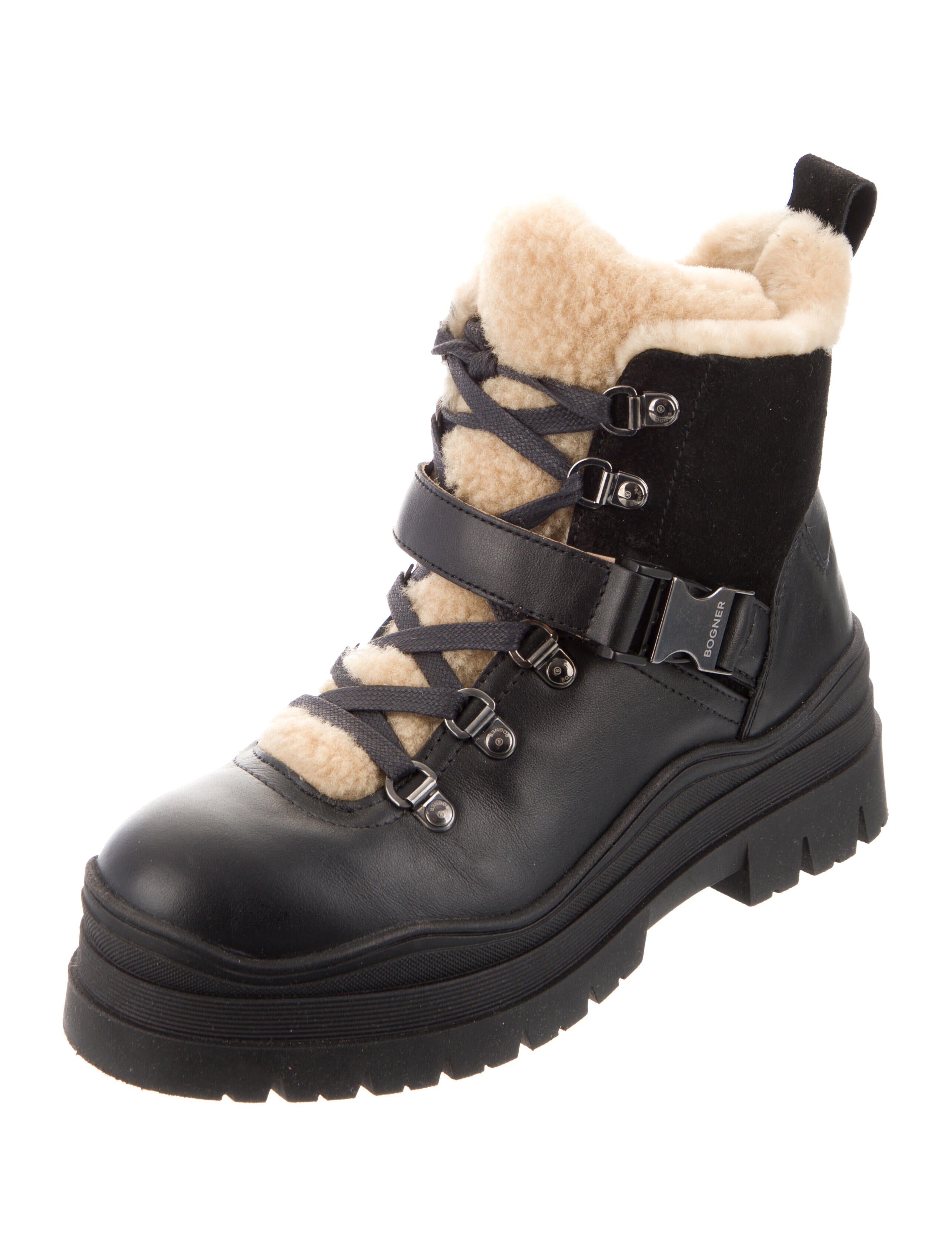 Bogner Leather Colorblock Pattern Combat Boots
