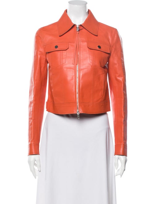 Bally Leather Biker Jacket Orange