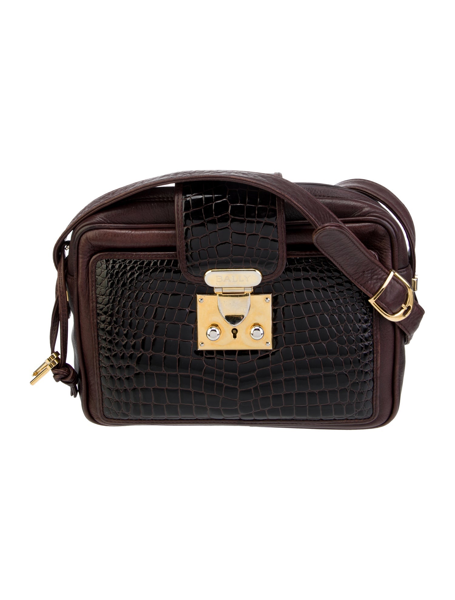 Bally Embossed Trimmed Leather Crossbody Bag Brown Crossbody Bags, Handbags WB261501 The