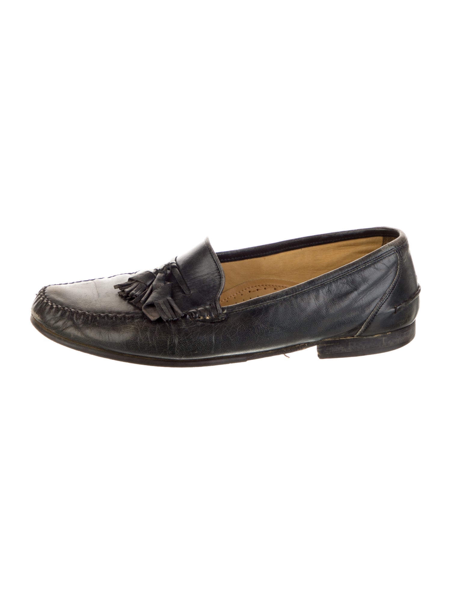 Bally Leather Tassel Accents Dress Loafers