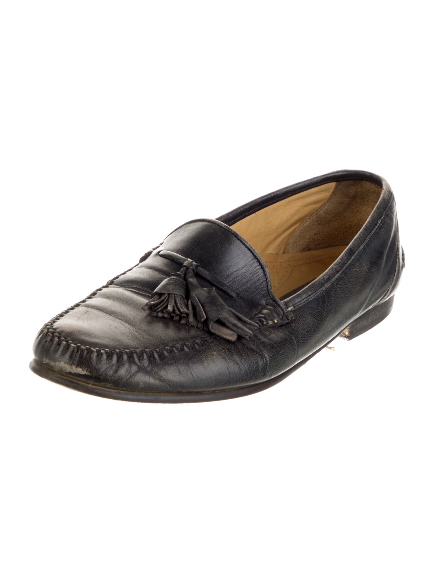 Bally Leather Tassel Accents Dress Loafers