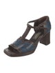 Bally Leather Colorblock Pattern T-Strap Sandals