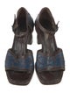 Bally Leather Colorblock Pattern T-Strap Sandals