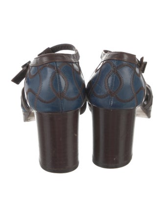 Bally Leather Colorblock Pattern T-Strap Sandals