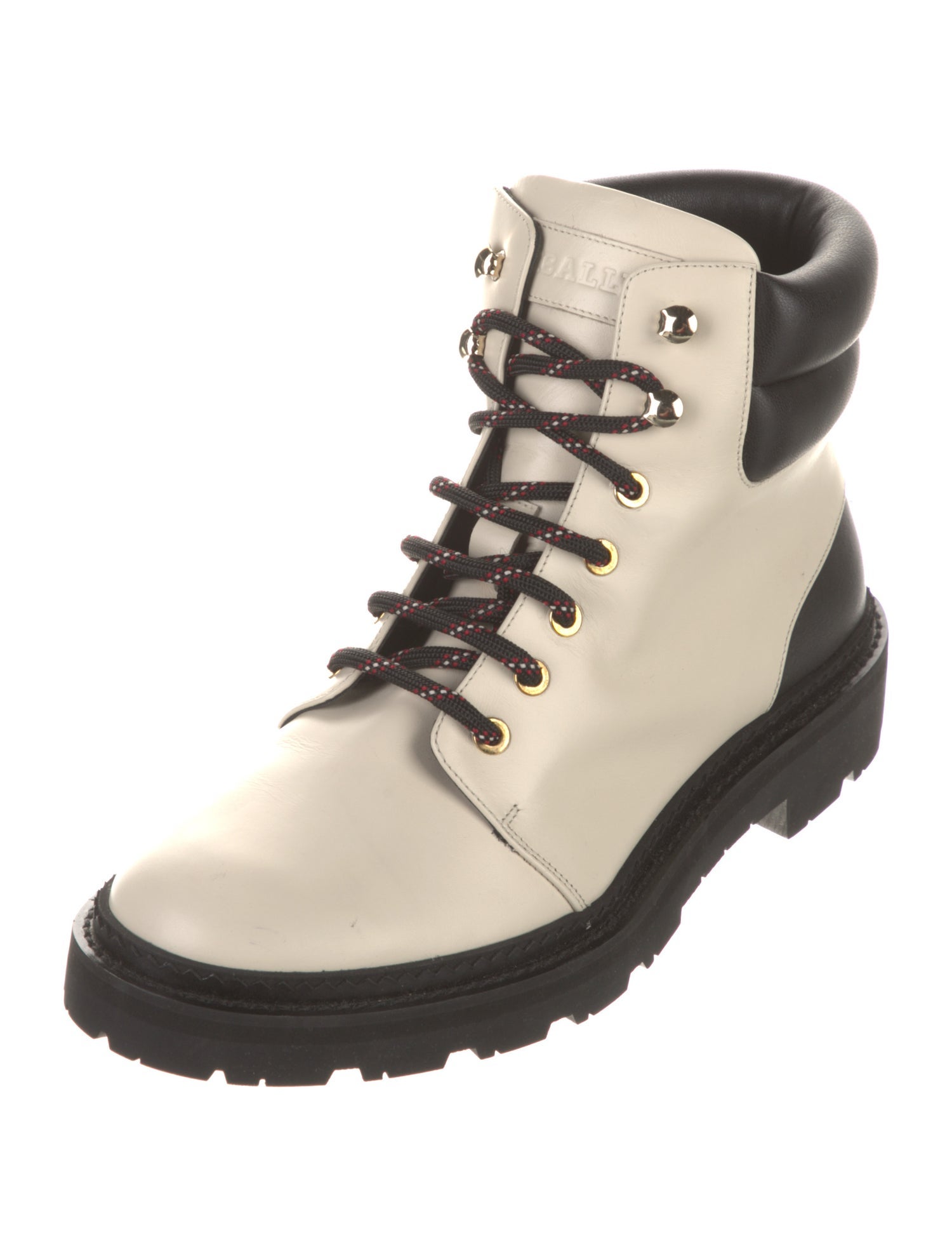 Bally Leather Colorblock Pattern Combat Boots