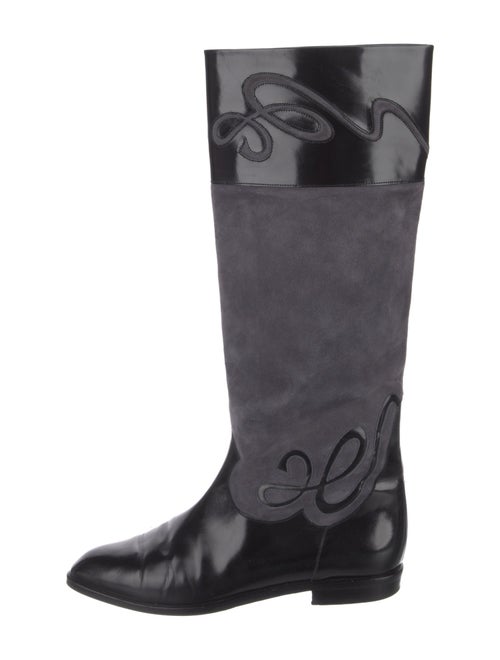 Bally Suede Colorblock Pattern Riding Boots