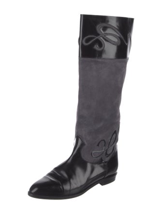 Bally Suede Colorblock Pattern Riding Boots