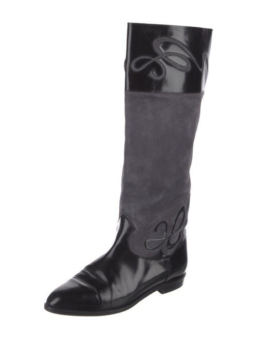 Bally Suede Colorblock Pattern Riding Boots