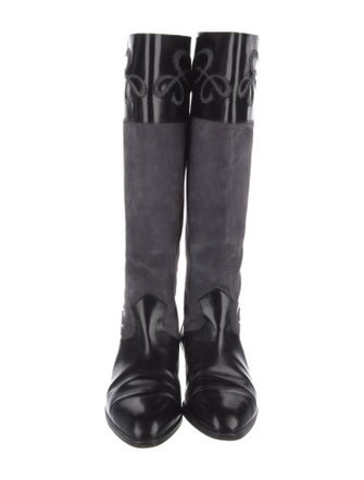 Bally Suede Colorblock Pattern Riding Boots