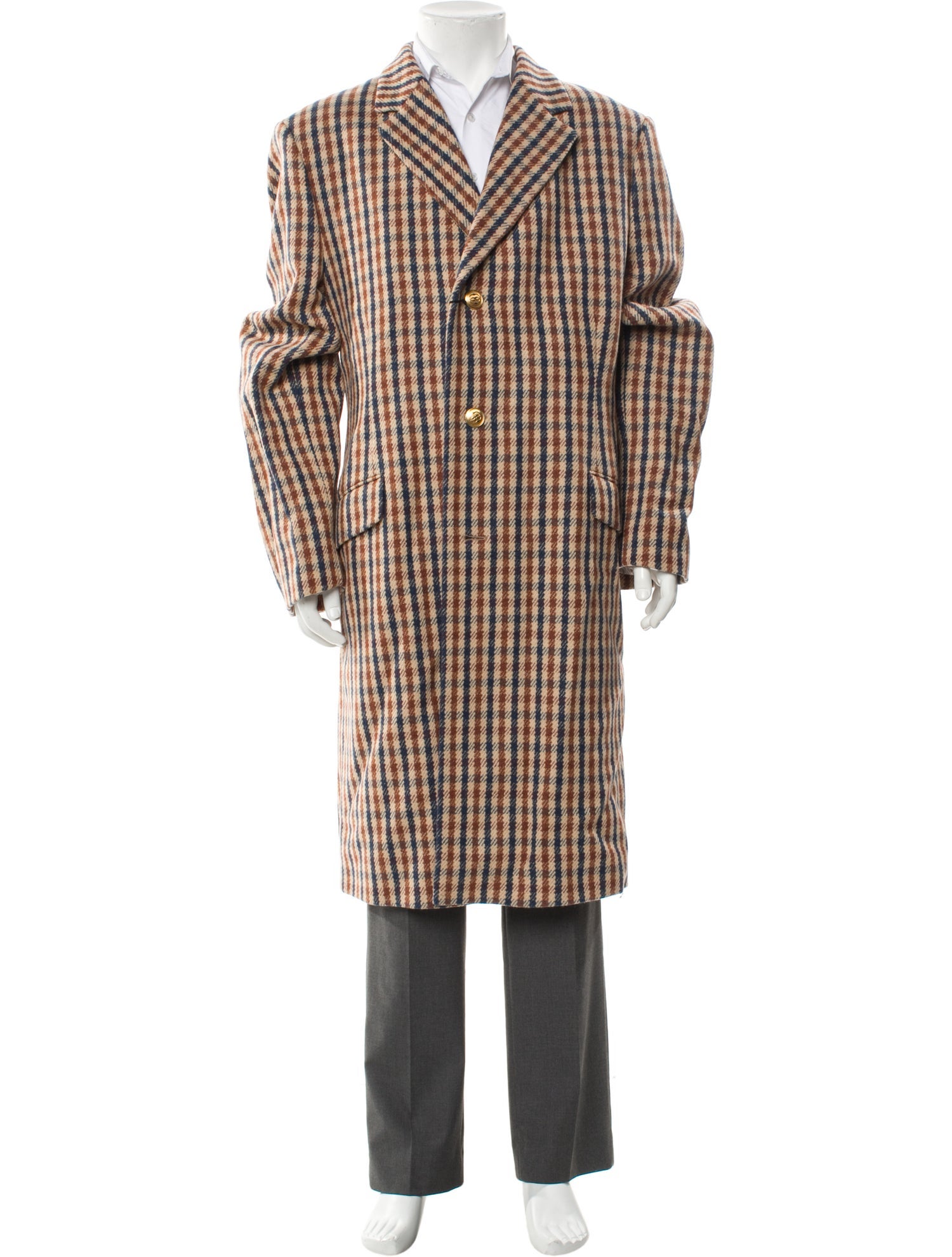 Bally Wool Plaid Print Overcoat w/ Tags