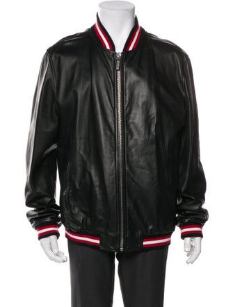 Bally Lamb Leather Striped Bomber Jacket