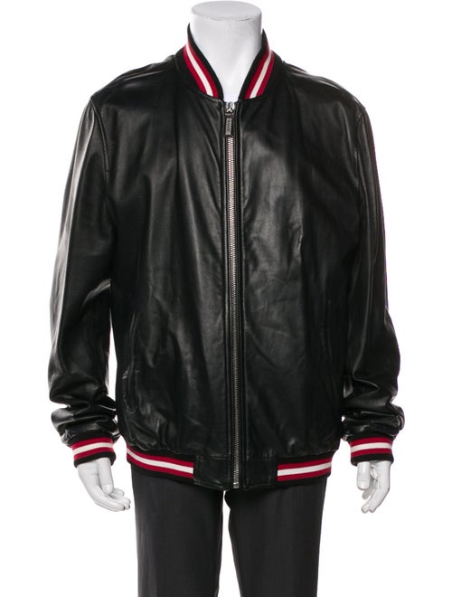 Bally Lamb Leather Striped Bomber Jacket