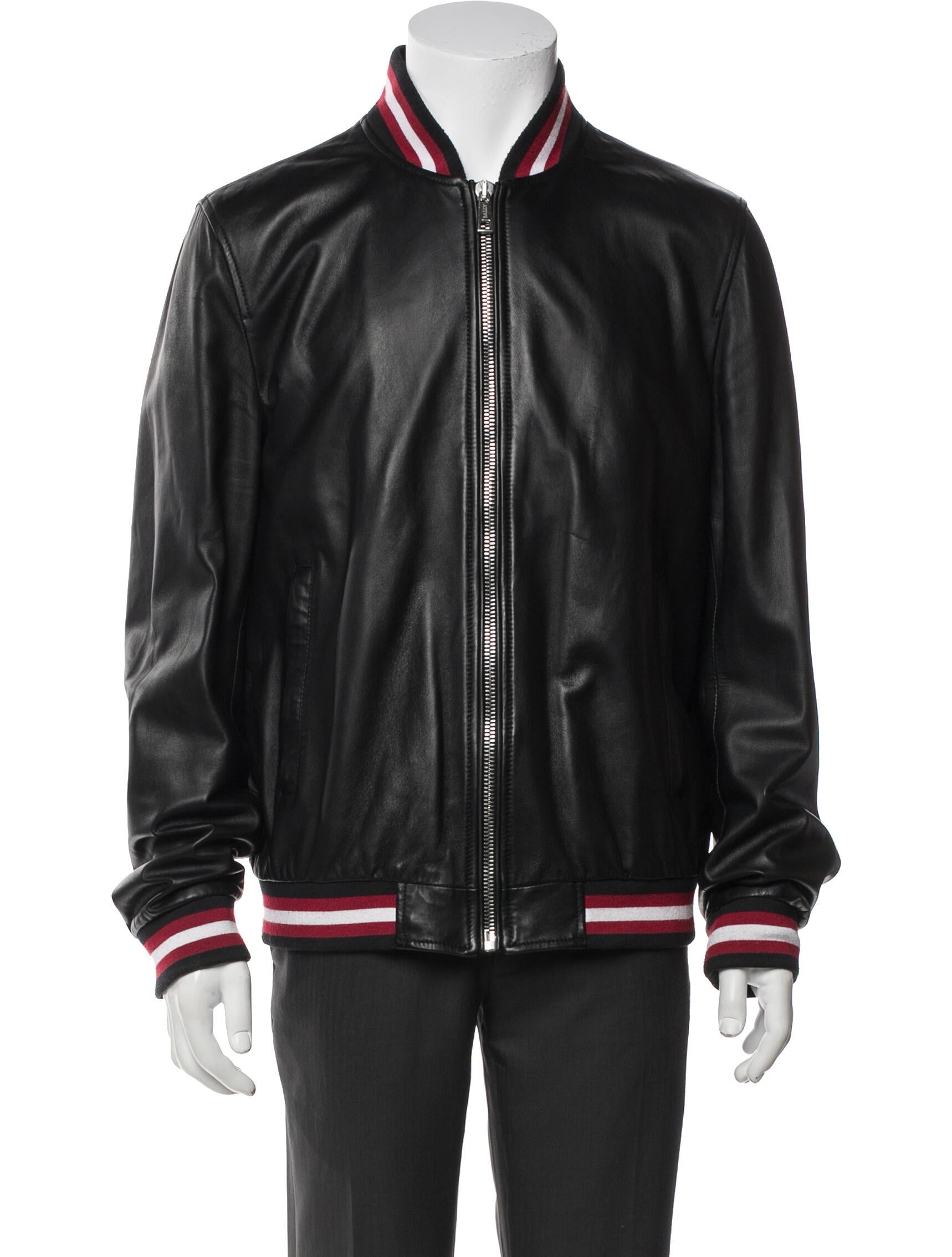 Bally Lamb Leather Striped Bomber Jacket