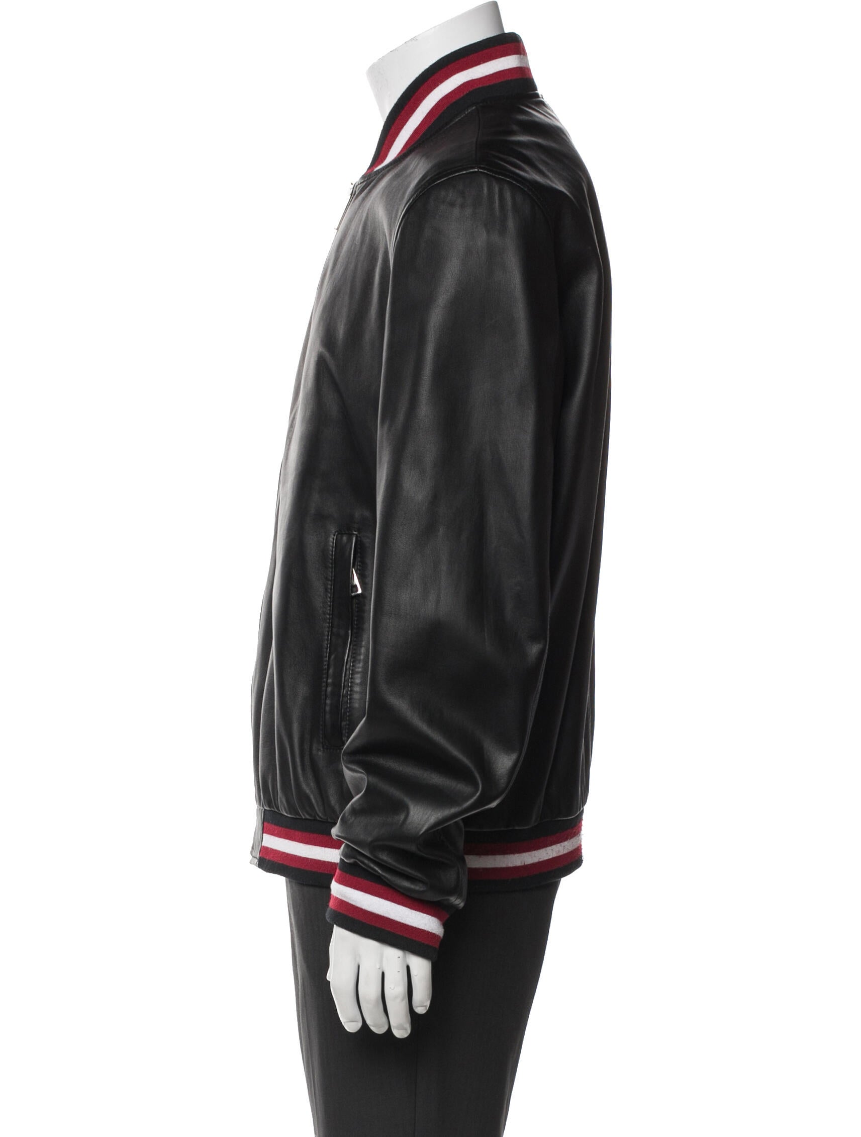 Bally Lamb Leather Striped Bomber Jacket