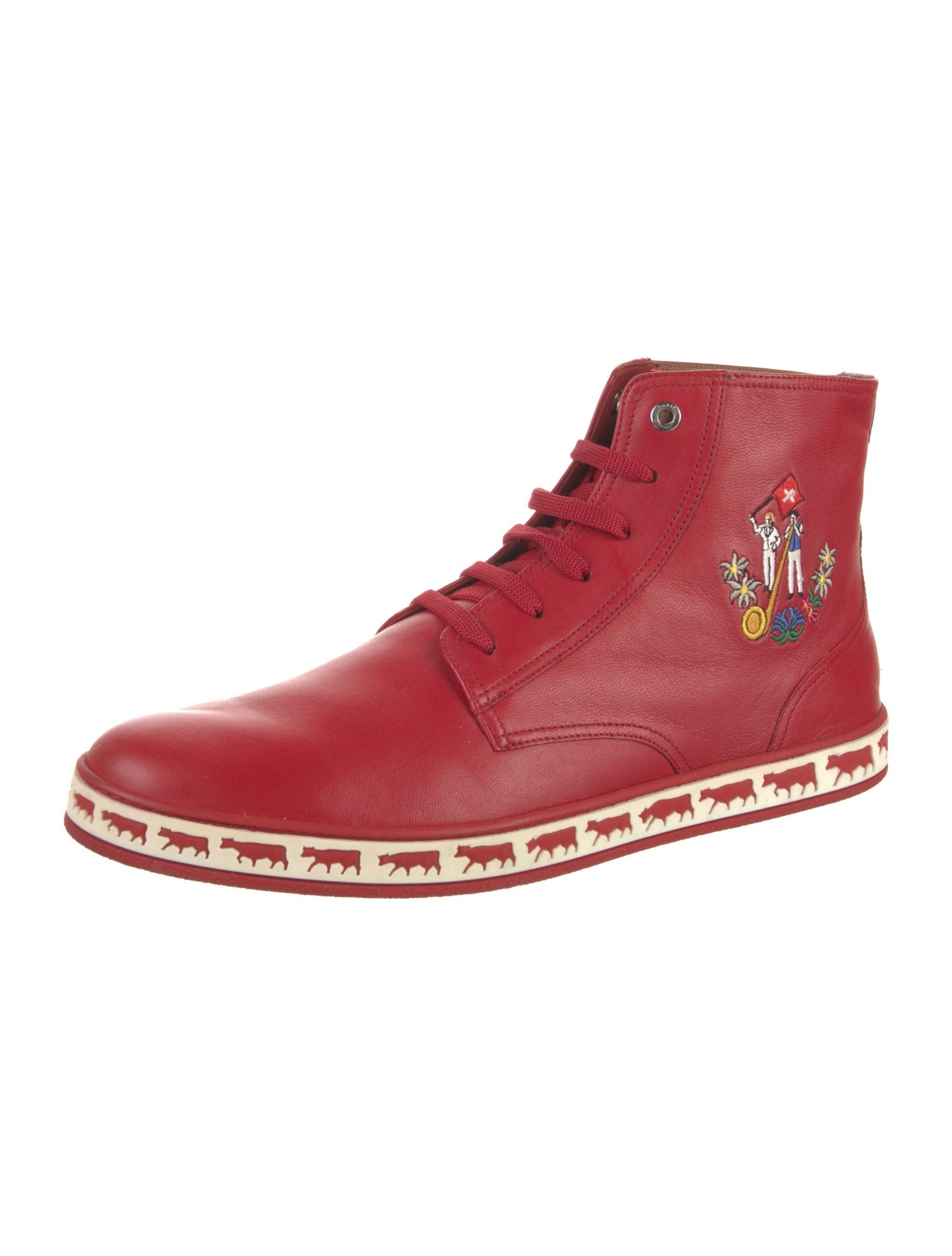 Bally Leather Graphic Print Lace-Up Boots
