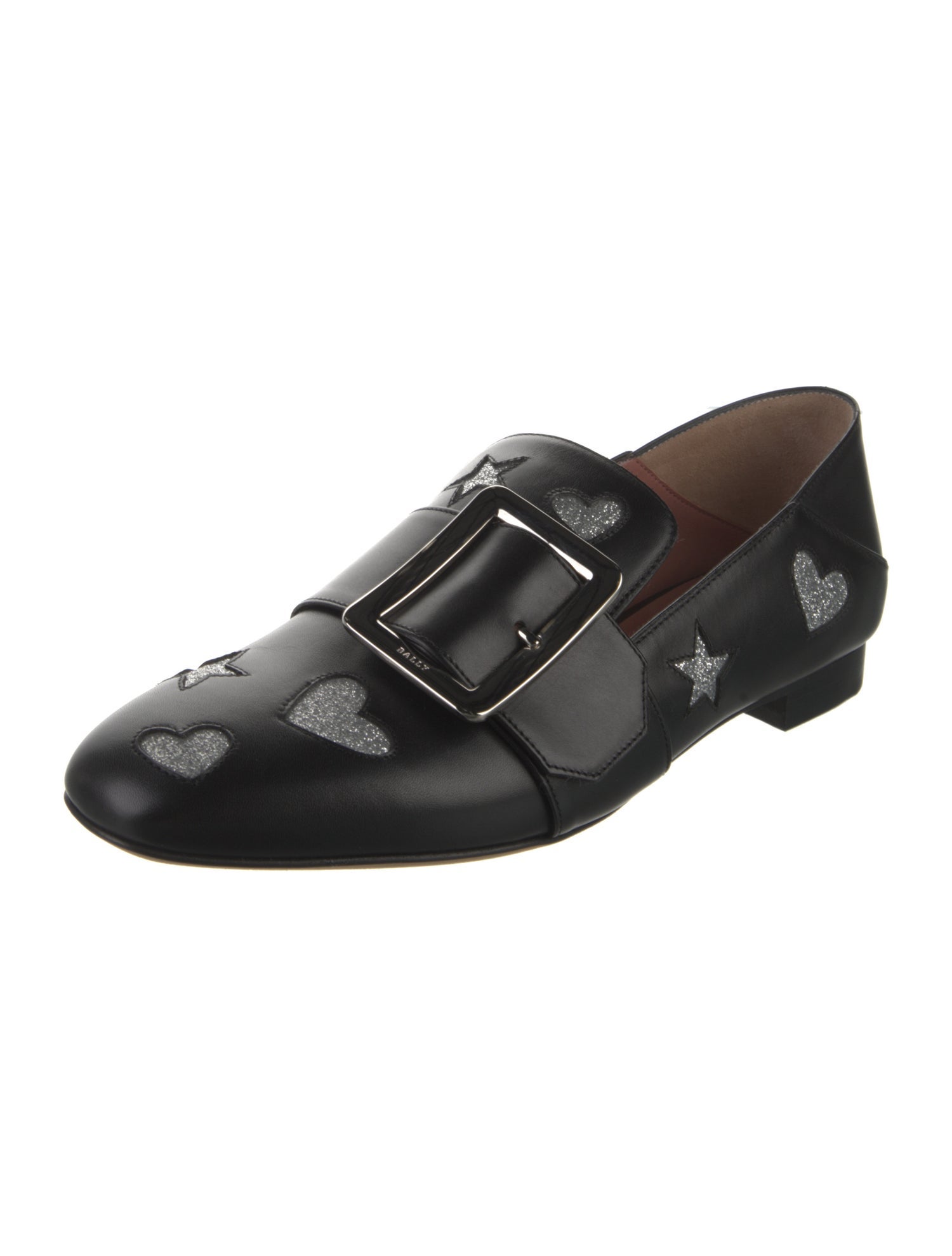 Bally Leather Glitter Accents Loafers