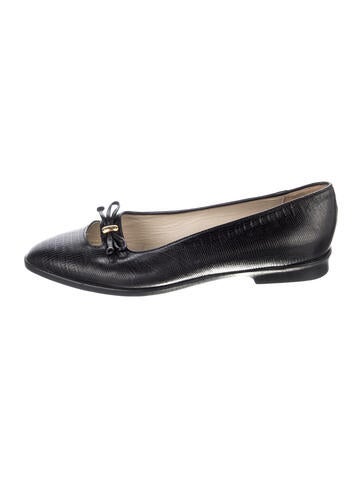 Pre-owned Bally Leather Bow Accents Ballet Flats In Black