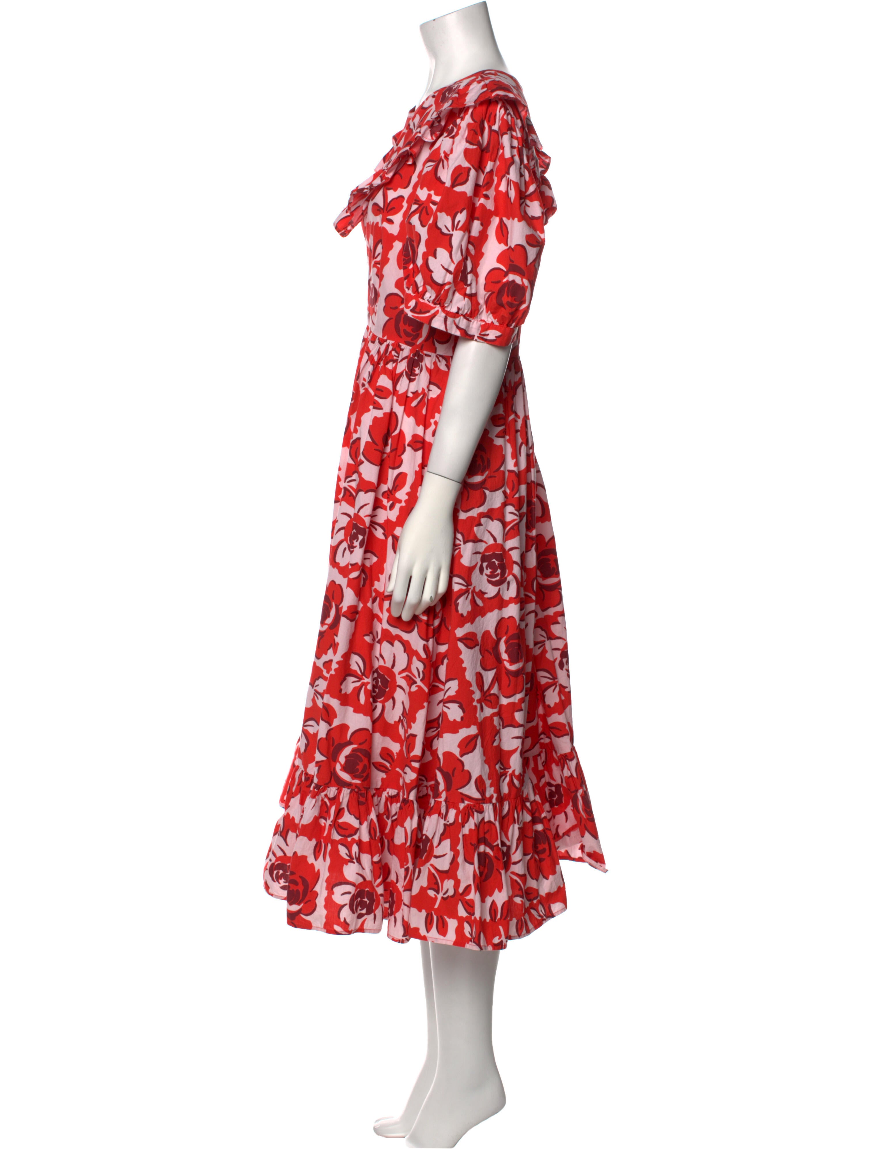 Batsheva x Laura Ashley Floral Print Midi Length Dress Red Dresses