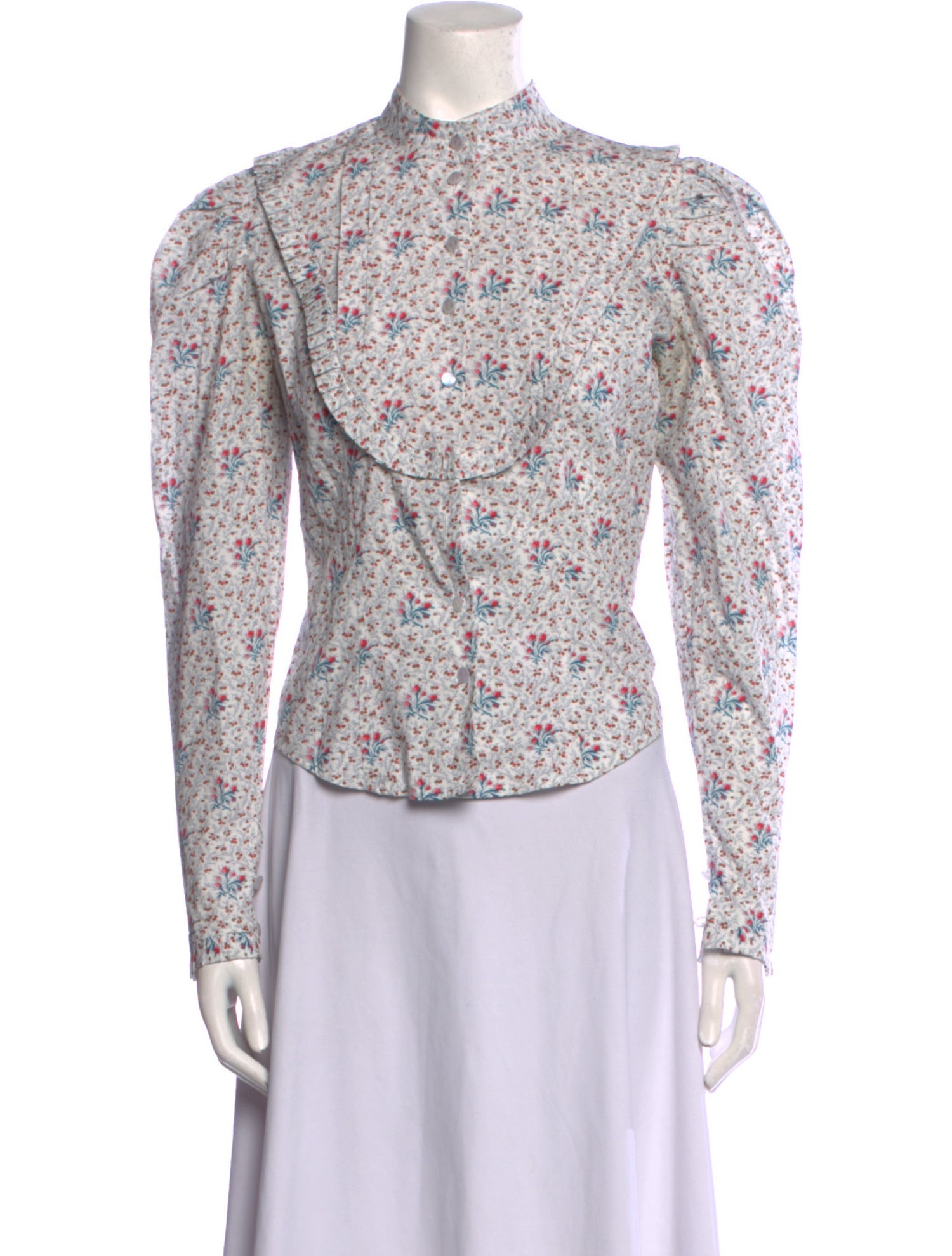 Batsheva x Laura Ashley Floral Print Mock Neck Button-Up Top