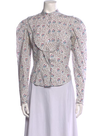 Batsheva x Laura Ashley Floral Print Mock Neck Button-Up Top