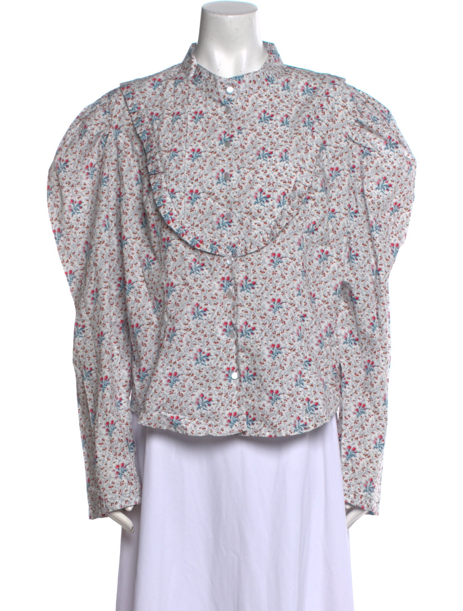 Batsheva x Laura Ashley Floral Print Mock Neck Button-Up Top