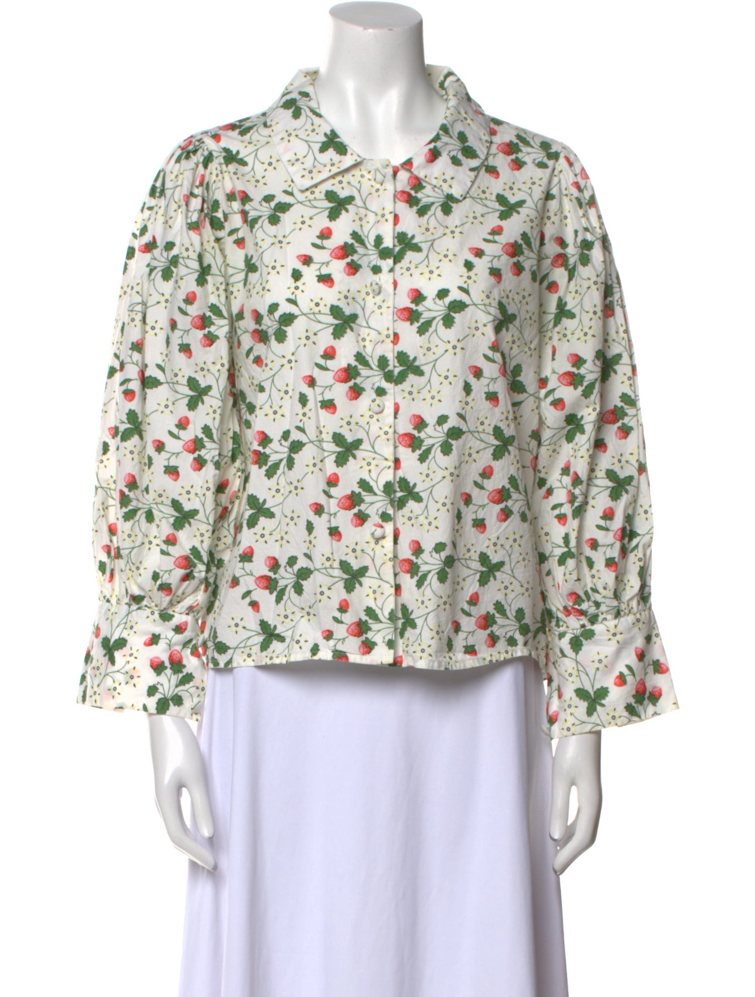 Batsheva x Laura Ashley Floral Print Three-Quarter Sleeve Button-Up Top