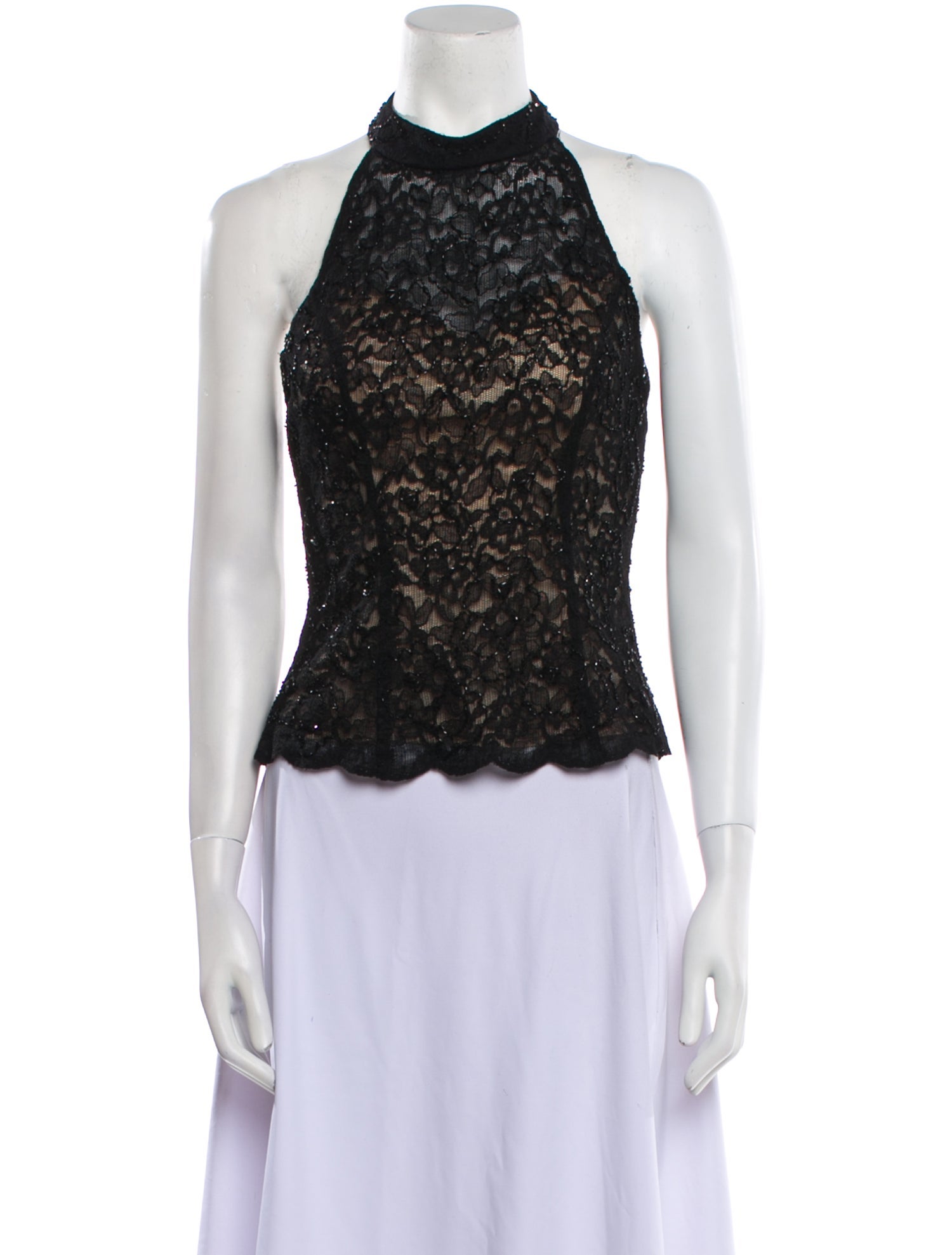 Basix Black Label Lace Pattern Halterneck Crop Top