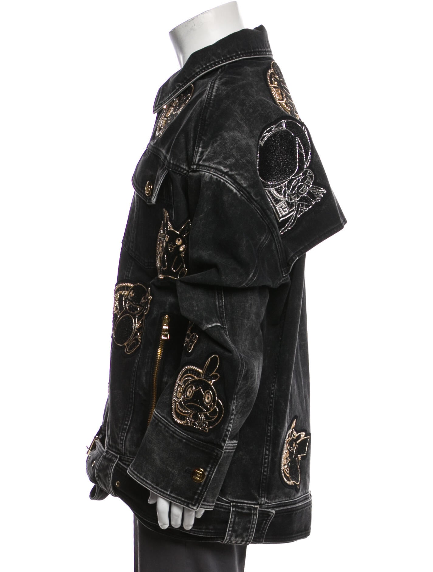Balmain x Pokémon Graphic Print Denim Jacket - Black Outerwear
