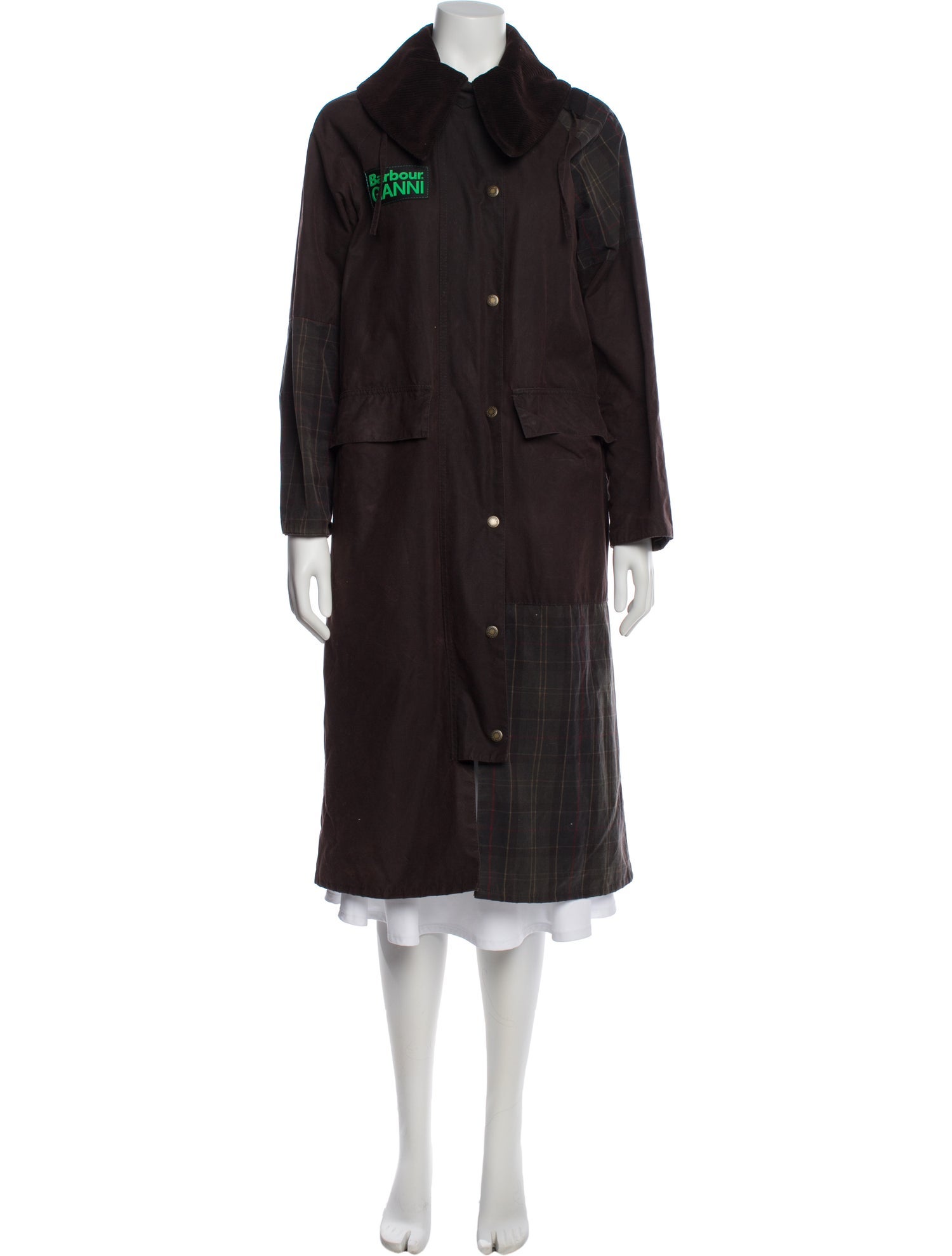 Barbour x GANNI Plaid Print Trench Coat