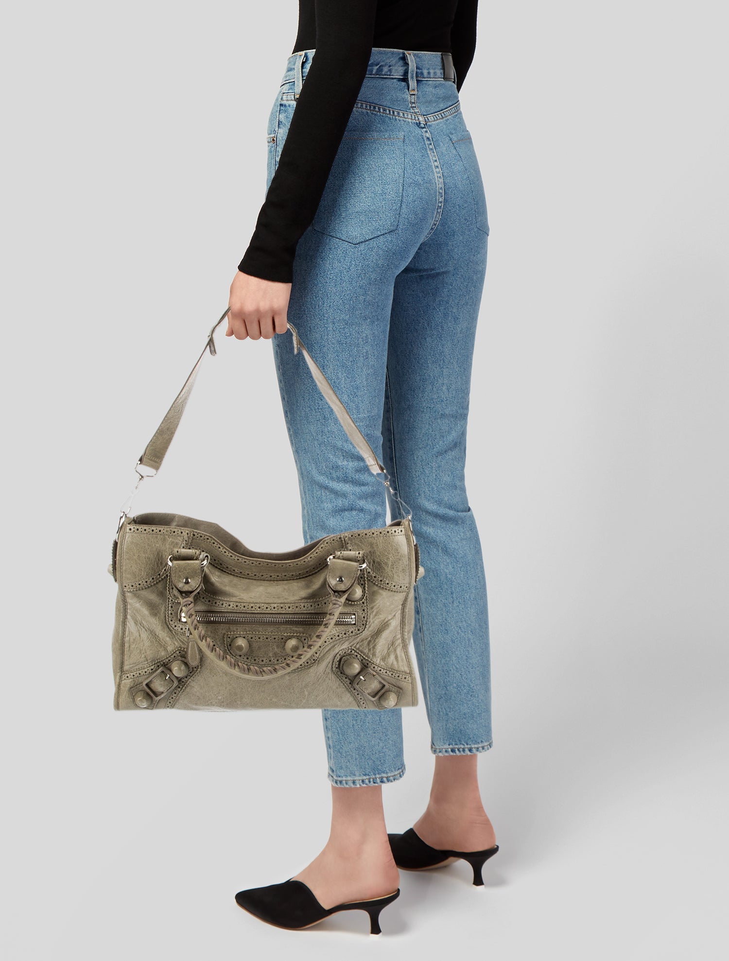 Balenciaga Motocross Giant Covered Brogues City Bag - Grey Handle