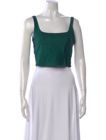 Pre-owned Bandier Nylon Square Neckline Crop Top In Green